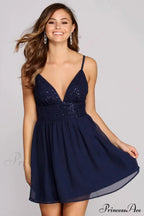 Juniors' Sequin Stylish V-Neck Dress