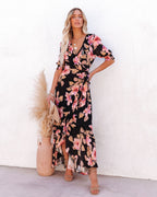 Kassidy Floral Wrap Maxi Dress Black Multi