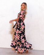 Kassidy Floral Wrap Maxi Dress Black Multi