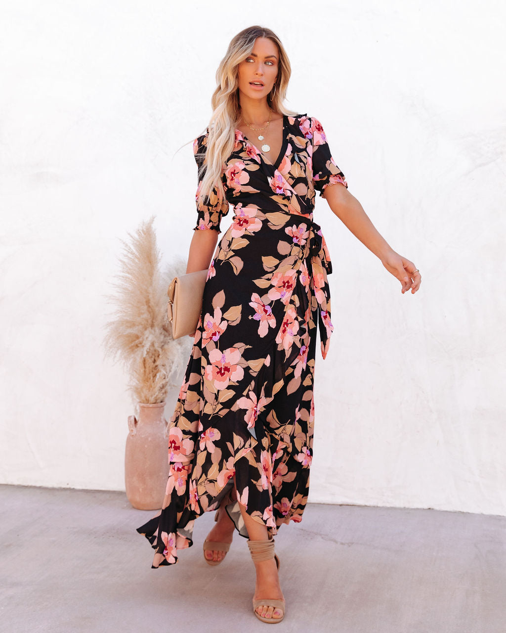 Kassidy Floral Wrap Maxi Dress Black Multi