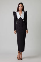 Kathy Peter Pan Collar V - neck Midi Dress