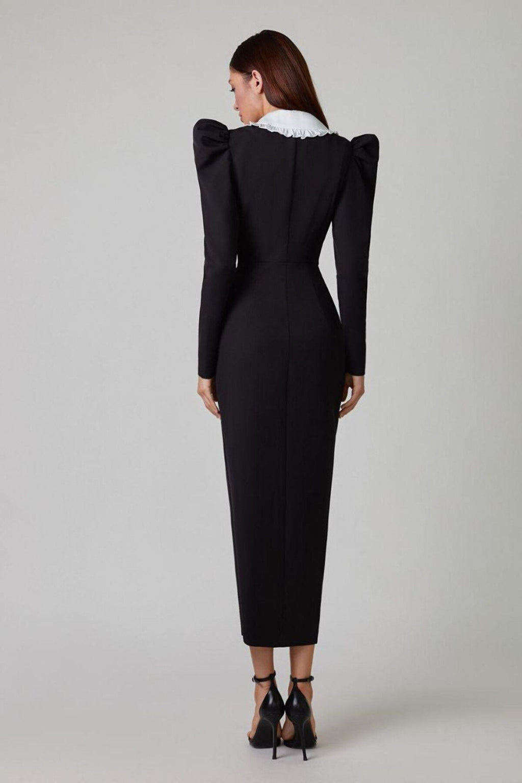 Kathy Peter Pan Collar V - neck Midi Dress