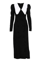 Kathy Peter Pan Collar V - neck Midi Dress