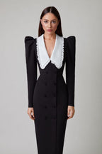 Kathy Peter Pan Collar V neck Midi Dress