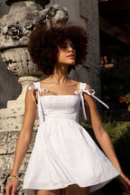 Renata Timeless Mini Dress with Bow and Shoulder Straps Designer Edit