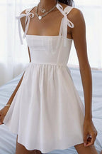 Renata Timeless Mini Dress with Bow and Shoulder Straps Designer Edit