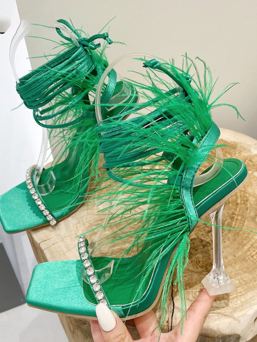 Kayla Rhinestone Feather Toe Heel
