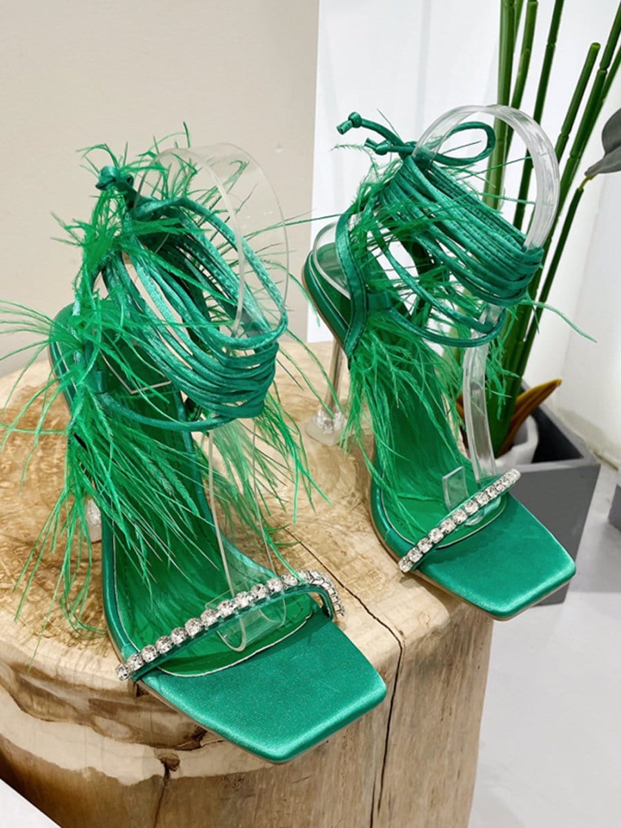 Kayla Rhinestone Feather Toe Heel