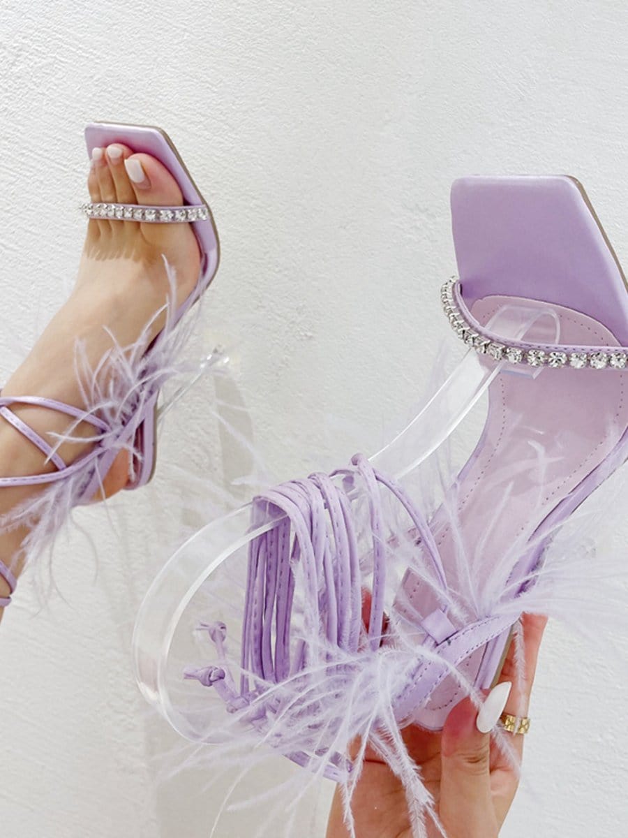Kayla Rhinestone Feather Toe Heel