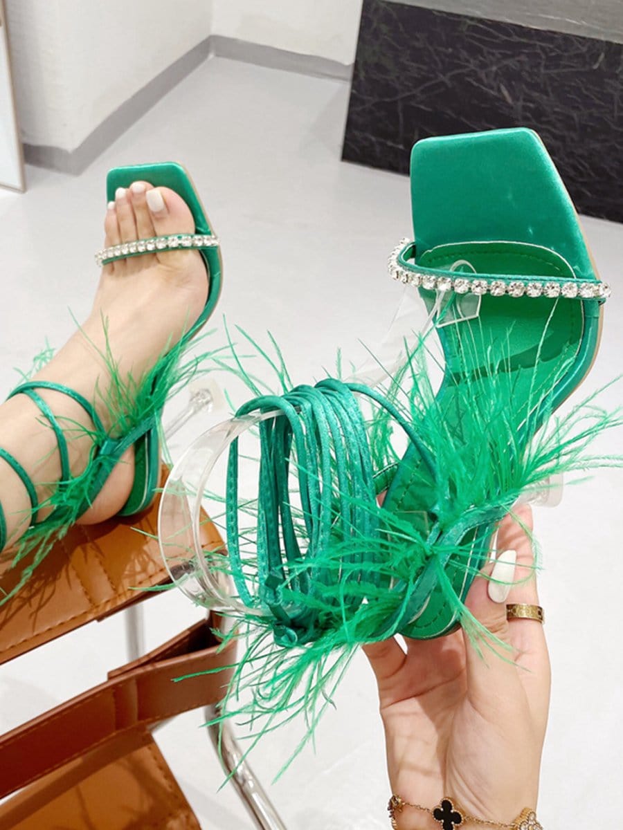 Kayla Rhinestone Feather Toe Heel