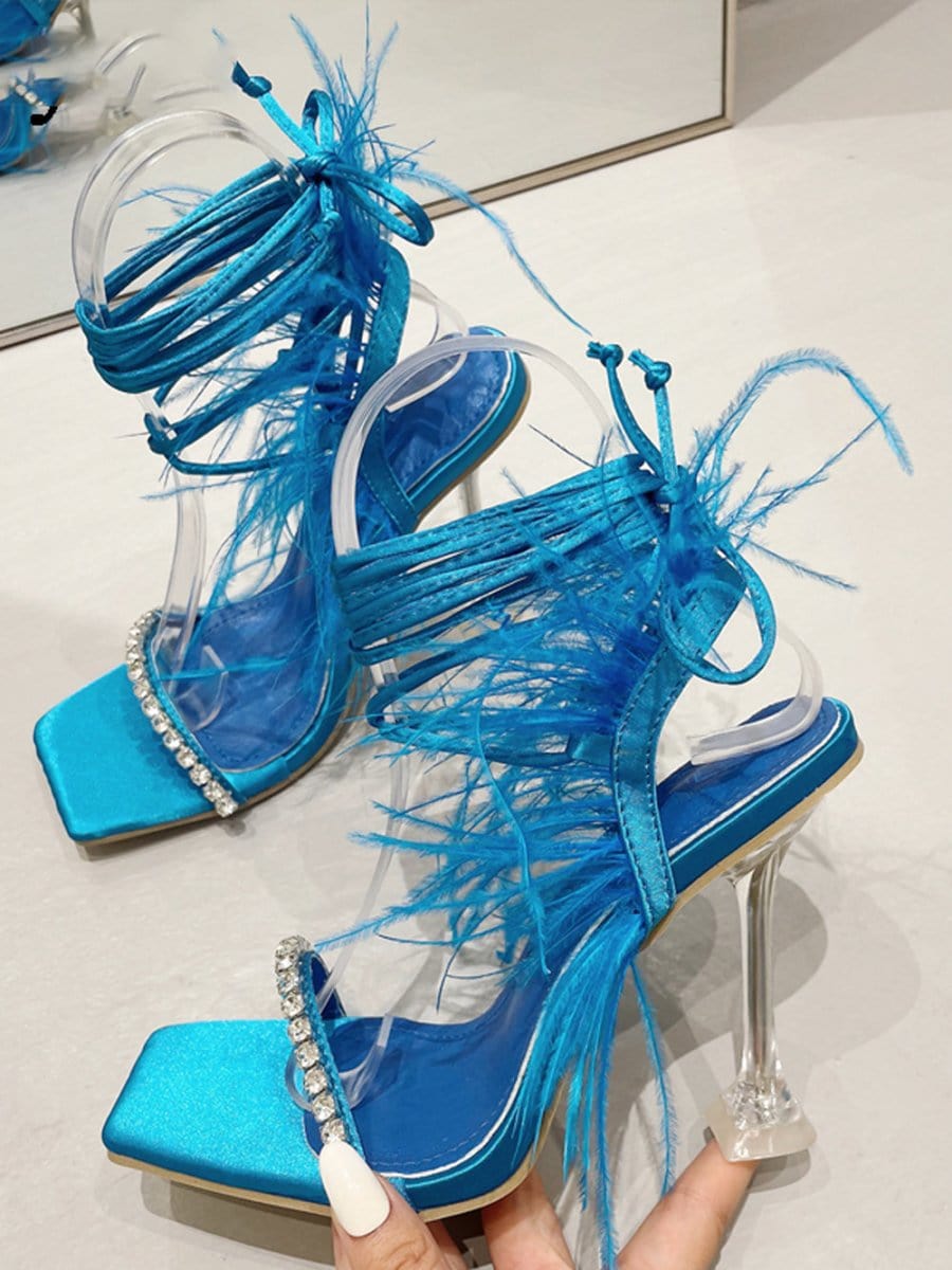 Kayla Rhinestone Feather Toe Heel