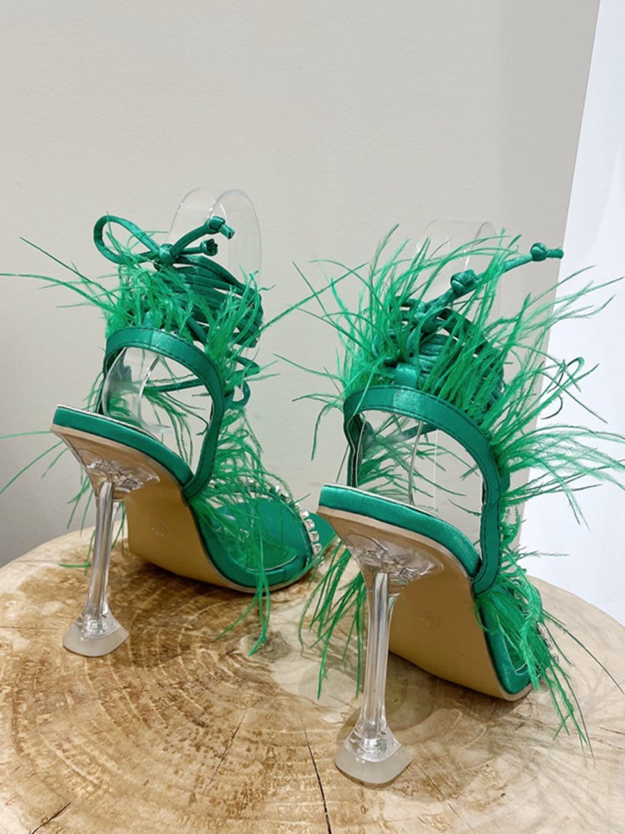 Kayla Rhinestone Feather Toe Heel
