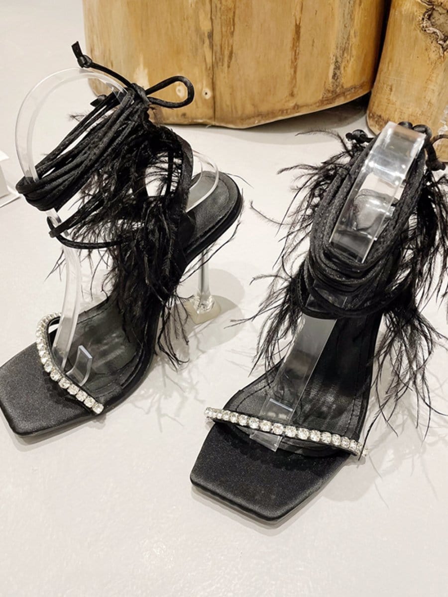 Kayla Rhinestone Feather Toe Heel