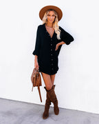 Kennedy Cotton Pocketed Button Down Tunic Black FINAL