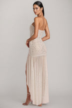 Vereny Semi-Sheer Embellished Asymmetric Maxi Dress