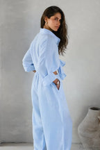Khaki Cotton Linen Relaxed Long Sleeve Two Piece Set