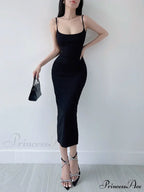Khaki Midi Bodycon Dress with Spaghetti Straps and Ruched Detail