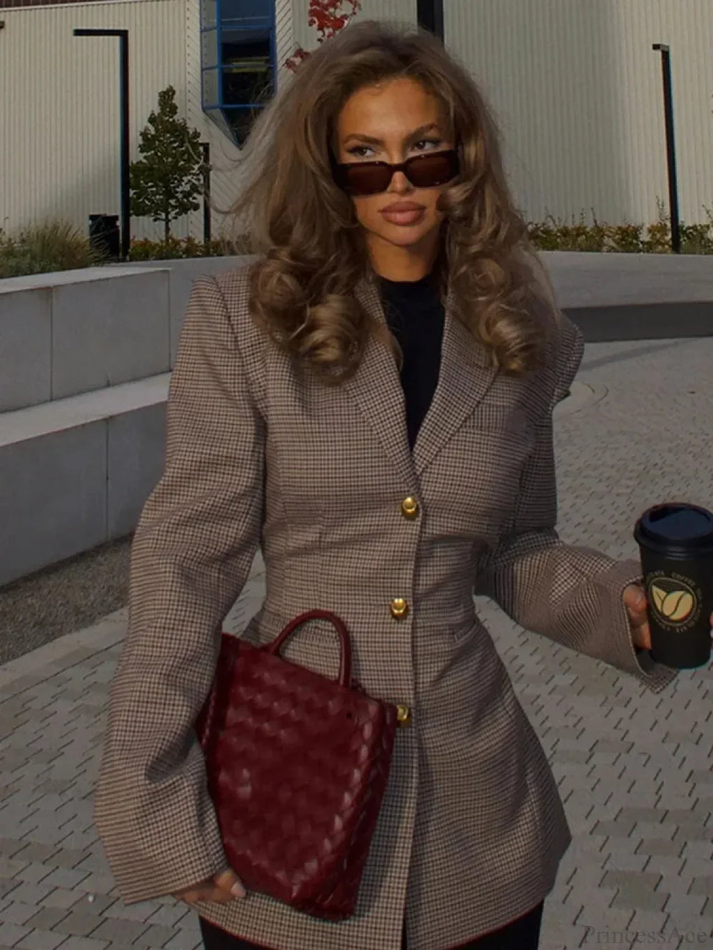 Khaki Plaid Suit Coat