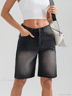 Knee-Length Button Denim Short
