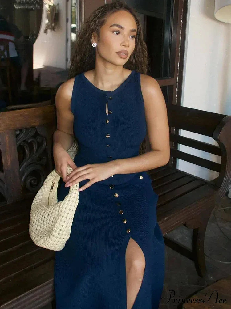 Knit Buttoned Stylish Midi Dress