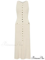 Knit Buttoned Stylish Midi Dress
