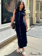 Knit Buttoned Stylish Midi Dress