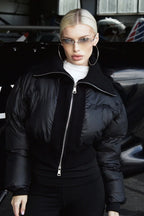 Knit Collar Cotton Blend Zip Short Coat