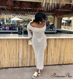 Knit Off-Shoulder Long Sleeve Maxi Dress