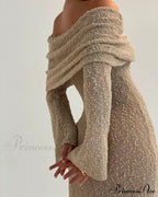 Knit Off-Shoulder Long Sleeve Maxi Dress