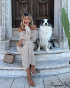 Knit Off-Shoulder Long Sleeve Maxi Dress
