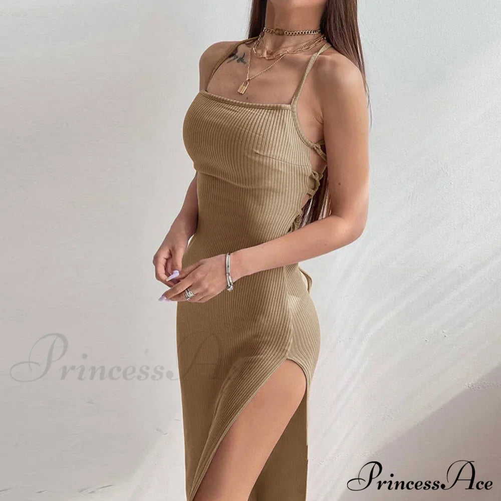 Knit Split Thigh Dress in Green