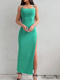 Knit Split Thigh Dress in Green