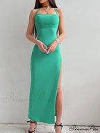 Knit Split Thigh Dress in Green