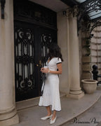 Knit Two Tone Short Sleeve Buttoned Modern Top And Pleated Midi Skirt Set