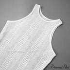 Knit White Asymmetrical Charming Tank Midi Dress