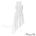 Knit White Asymmetrical Charming Tank Midi Dress