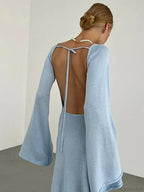 Knitted Backless Lace Up Bikini Cover Up