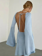 Knitted Backless Lace Up Bikini Cover Up