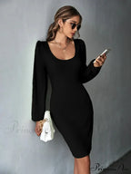 Knitted Backless Long-Sleeved Dress