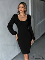 Knitted Backless Long-Sleeved Dress