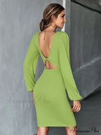 Knitted Backless Long-Sleeved Dress