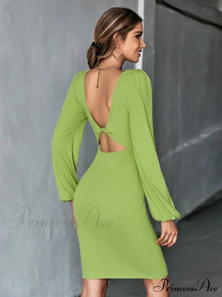 Knitted Backless Long-Sleeved Dress