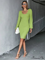 Knitted Backless Long-Sleeved Dress