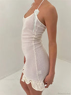 Knitted Flower Ruffled Mini Dress