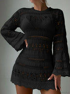 Knitted Hollow Out Sexy Backless Beach Mini Boho Dress Cover-up