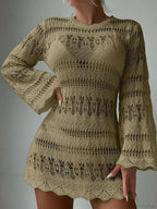Knitted Hollow Out Sexy Backless Beach Mini Boho Dress Cover-up