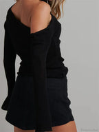 Knitted Long Flare Sleeve Solid Slim Fit T-shirt