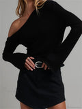 Knitted Long Flare Sleeve Solid Slim Fit T-shirt