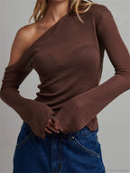 Knitted Long Flare Sleeve Solid Slim Fit T-shirt