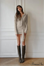 Knitted Polo Tie Waist Fitted Mini Dress